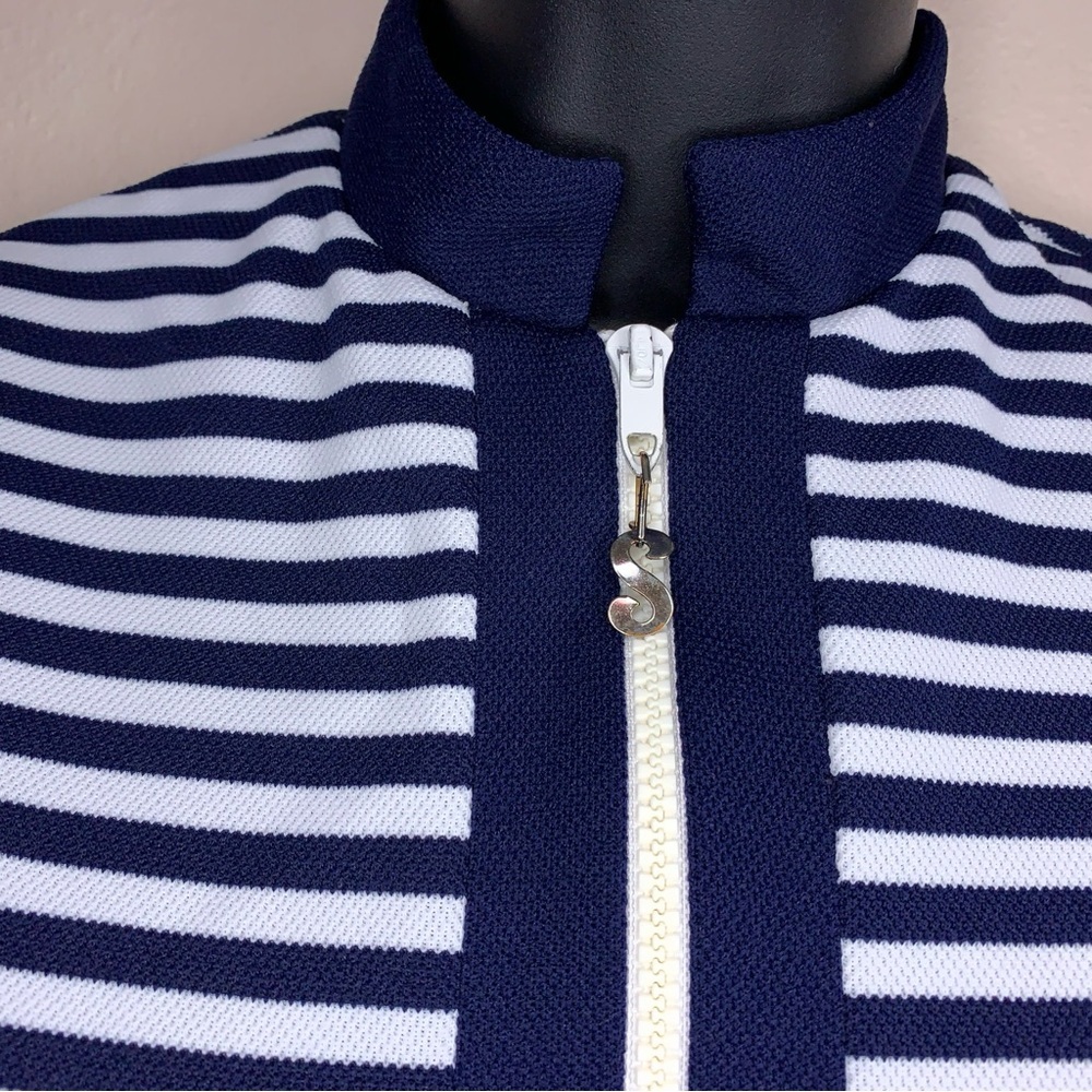 Vintage Serbin Size 6 Navy Blue And White Striped Dress Short Sleeve Sporty - Picture 4 of 16